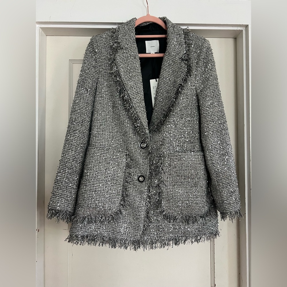 A Loves A Metallic Tweed Fringe Novelty Button Front Jacket Size XS NWT
